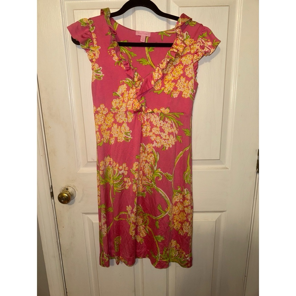 Lilly Pulitzer Pink and Yellow Flutter Sleeve Sundress